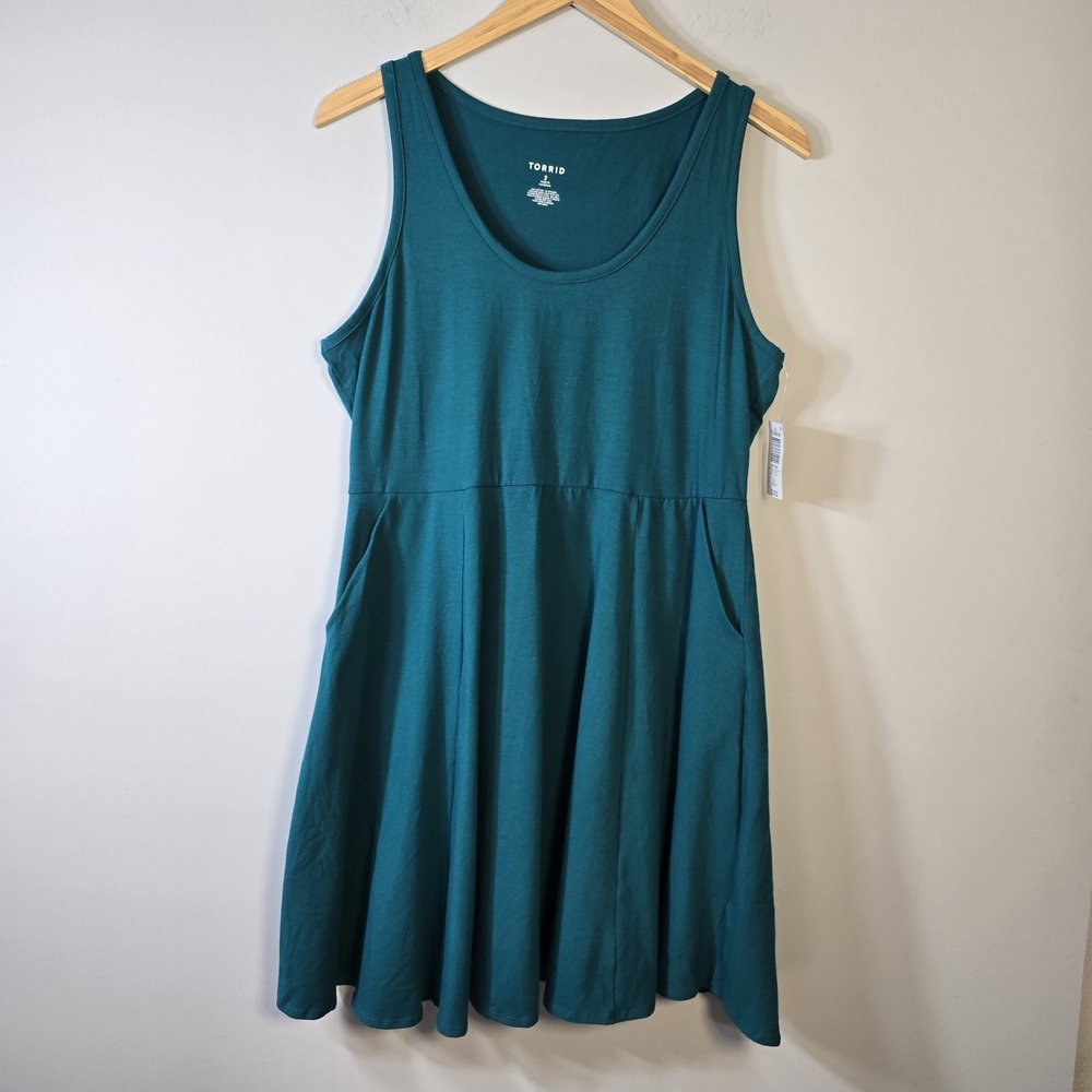 Torrid Mini Skater Tank Dress Size 2 2X 18-20 Everglade Pockets Sleeveless NWT